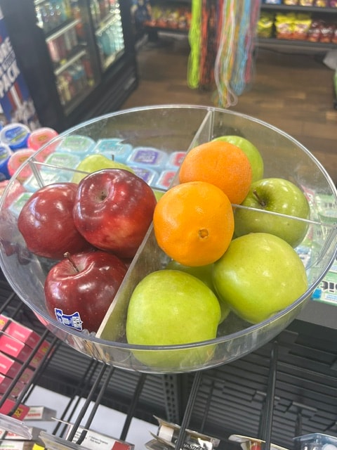 Fresh fruit display bowl in store